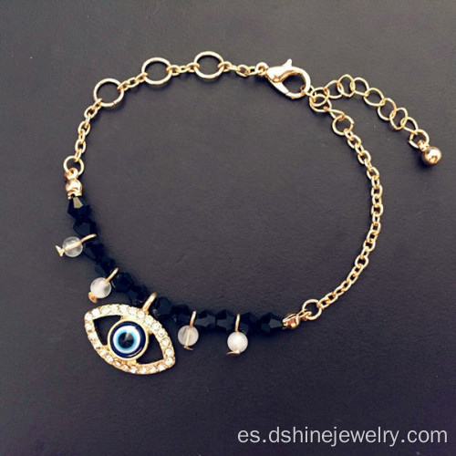 Mal de ojo pulsera de oro cristal perlas colgante pulsera